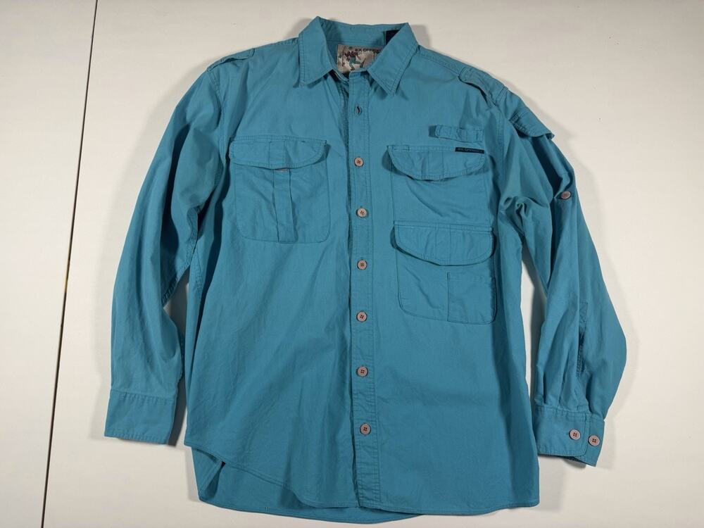 Mens Vintage Blue Size M Ex Officio Fisherman Style Long Sleeve Button Down